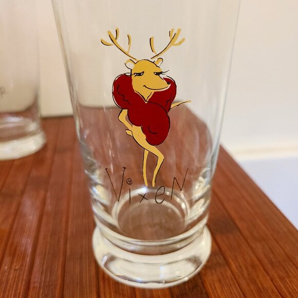 Pottery Barn Reindeer Tumblers Glasses, Set Of 7 (12 Oz Glasses) Footed - Picture 1 of 14
